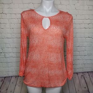 Michael Kors Orange Crocodile Print Top with Keyhole Front Size S
